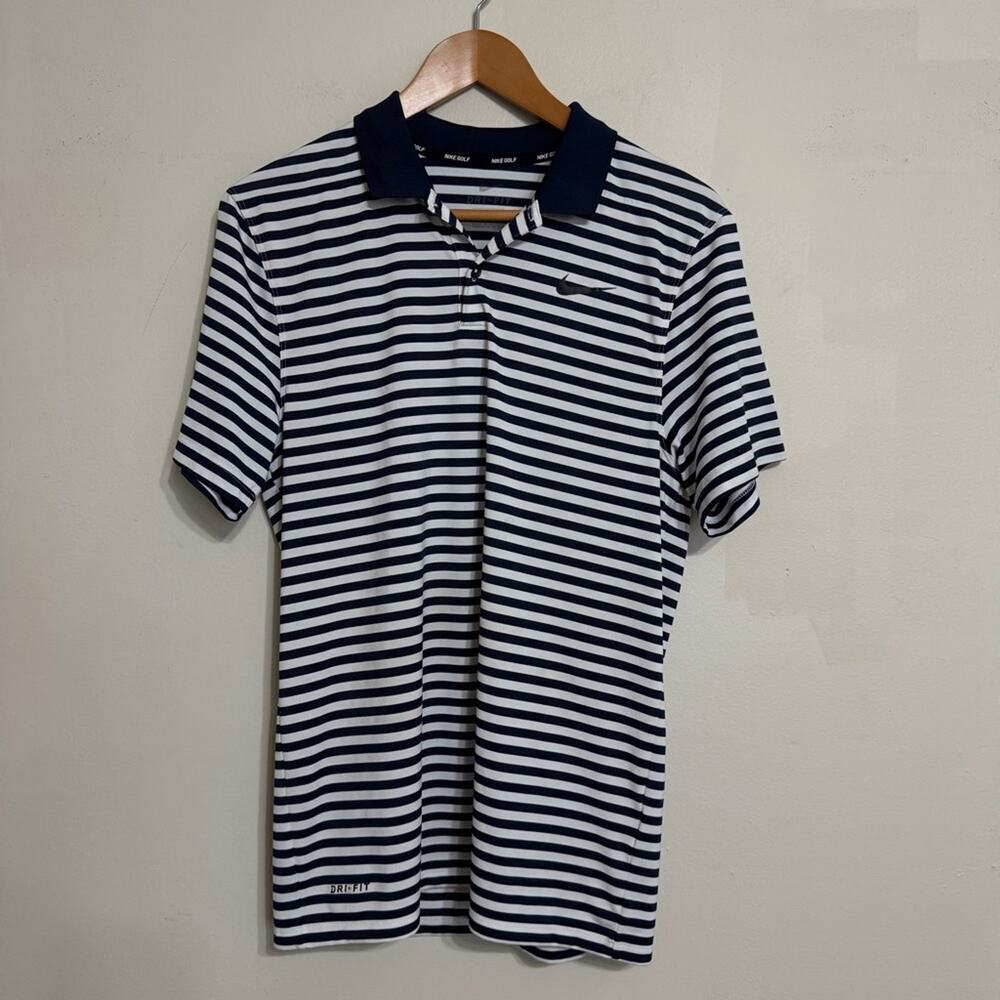Men’s Nike Dri Fit Short Sleeve Golf Shirt Navy White Size S